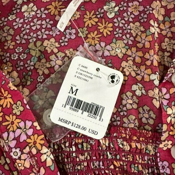 Free People floral print plunge mini dress with half sleeves size medium NWTs - Picture 3 of 12